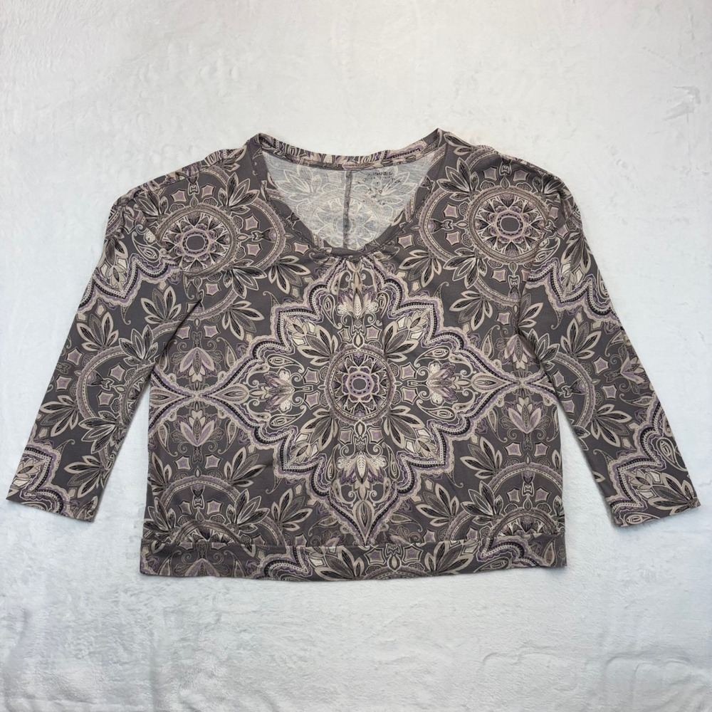 Sonoma Goods for Life Womens Purple Grey Mandala Paisley 3/4 Sleeve Top XL